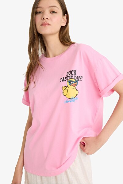 DeFacto Cool Oversize Wide Fit Crew Neck με στάμπα με κοντομάνικο μπλουζάκι F4788ax25sm