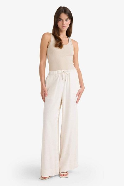 DeFacto Wide Leg Linen Blend Pants High Waist Long Length Wide Leg E6408Ax25Sm