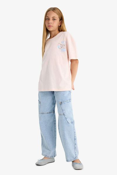 DeFacto Girl's Oversize Wide Fit Crew Neck Back Printed Short Sleeve T-Shirt E0357A825Sm