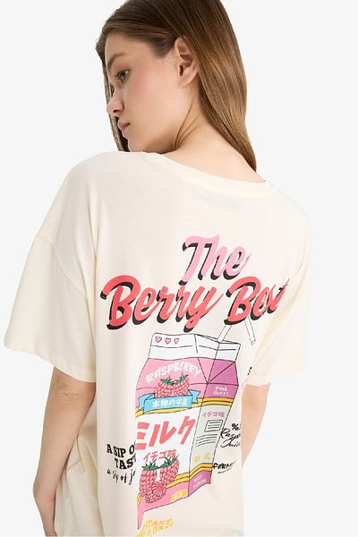 DeFacto Coool Oversize Wide Fit Crew Neck Back Printed Short Sleeve T-Shirt F4787Ax25Sm