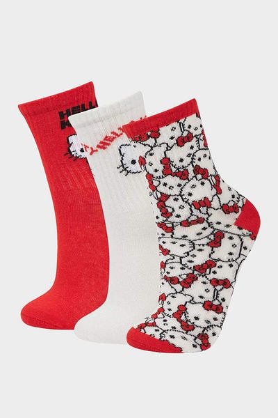 DeFacto Комплект от 3 памучни дълги чорапи за момичета Hello Kitty F6703a8ns