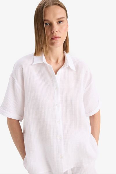 DeFacto Regular Fit Muslin Short Sleeve Red Shirt F0884Ax25Sm