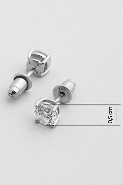 So CHIC... Tektaş 5 mm 18 Ayar Beyaz Altın Kaplama Unisex Gümüş Küpe