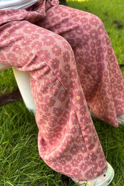 Monila Kız Çocuk Crinkle (Krinkıl) Kumaş Kumaş Geniş Paça Rahat Pantolon