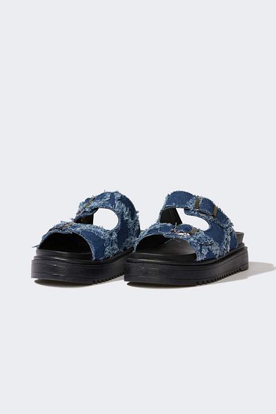 DeFacto Women's Flat Sole Double Striped Jean Slippers E7048Ax25Sp