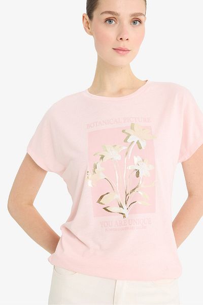 DeFacto Tricou cu mânecă scurtă cu flori cu gât crew F5099AX25SM