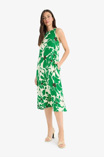 DeFacto Halter Neck Floral Print Sleeveless Midi Summer Dress with Pockets F2341Ax25Sm