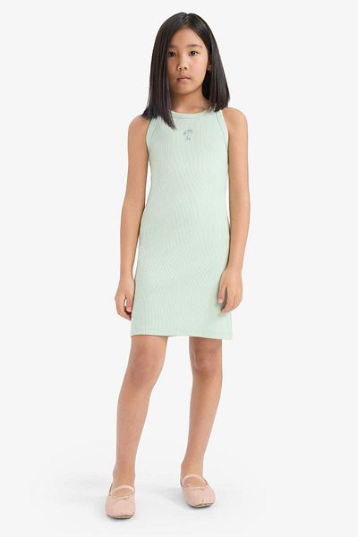 DeFacto Girls' Fitted Crew Neck Ribbed Camisole Sleeveless Summer Dress E5806A825Hs