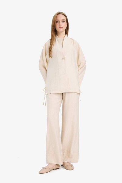 DeFacto Wide Leg Stretchy Waisted Crinkle Fabric Wide Leg Trousers D7591Ax25Sm
