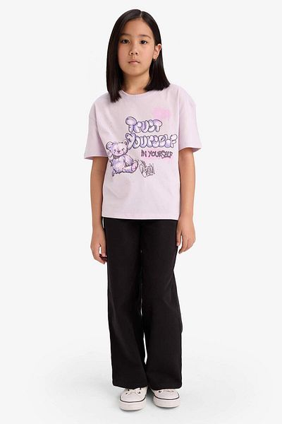 DeFacto Girls' Relax Fit Crew Neck Printed Short Sleeve T-Shirt E0353A825Sm