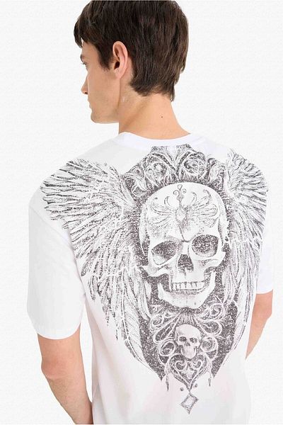 DeFacto 100% Cotton Boxy Fit Crew Neck Back Printed Short Sleeve T-Shirt F5764Ax25Sm