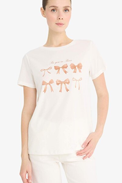 DeFacto Μπλουζάκι με κοντό μανίκι με κανονική εφαρμογή Crew Neck με στάμπα F5689ax25sm