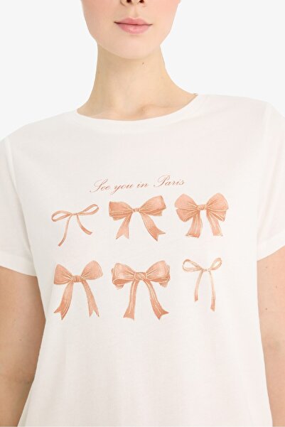 DeFacto Μπλουζάκι με κοντό μανίκι με κανονική εφαρμογή Crew Neck με στάμπα F5689ax25sm