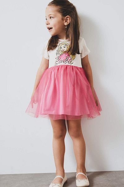 DeFacto Rochie de vară din tul cu mânecă scurtă Barbie pentru fetiță F0529a525sm