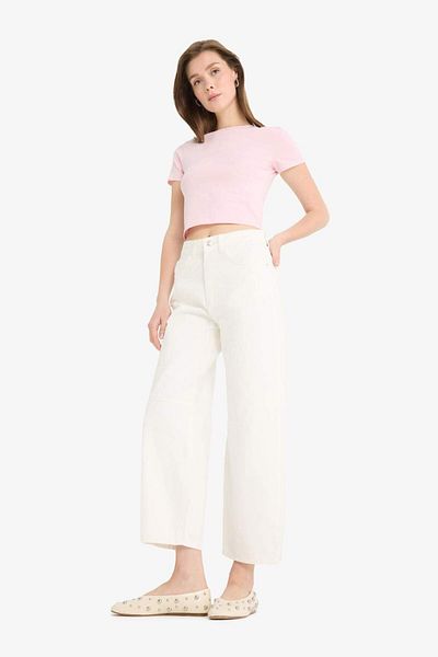 DeFacto Barrel Fit Normal Waist Ankle Length White Jean Pants F4670Ax25Hs