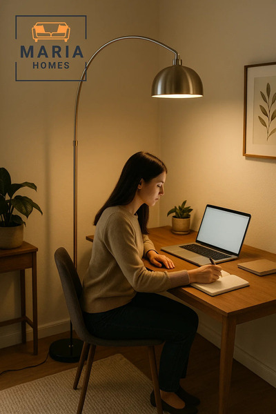 MARIA HOMES Modern Arched Floor Lamp with Brushed Steel Shade and Marble Base