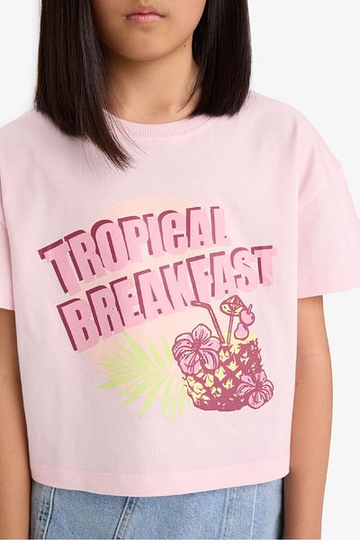 DeFacto Girl's Boxy Fit Crew Neck Printed Short Sleeve T-Shirt E0358A825Sm