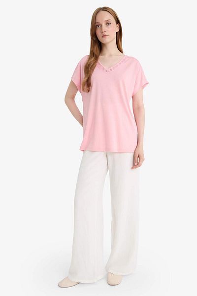 DeFacto V-Neck Short Sleeve T-Shirt F2766Ax25Sm