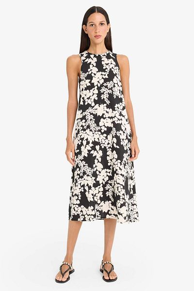 DeFacto Halter Neck Floral Print Sleeveless Midi Summer Dress with Pockets F2341Ax25Sm