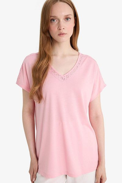 DeFacto V-Neck Short Sleeve T-Shirt F2766Ax25Sm