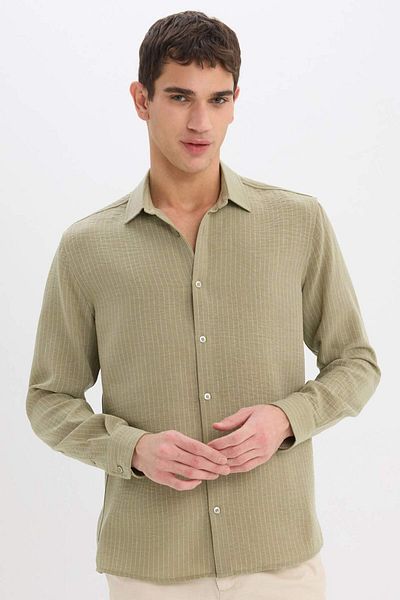 DeFacto Regular Fit Italian Collar Linen Look Long Sleeve Shirt E1210Ax25Sm