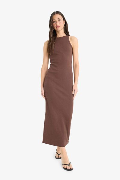 DeFacto Rochie maxi fără mâneci, cu decolteu cu șalter, cu corp bodycon A4828ax25sm