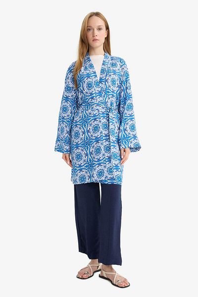 DeFacto Relax Fit Crew με μοτίβο βισκόζης κιμονό E7262AX25SM