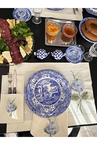 NC Home Design Blue Cornales Американська серветка та чохол для виделки на 2 особи