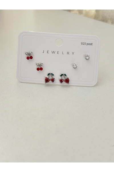 mibrillo 925 ayar gümüş minimal kiraz 6lı küpe seti