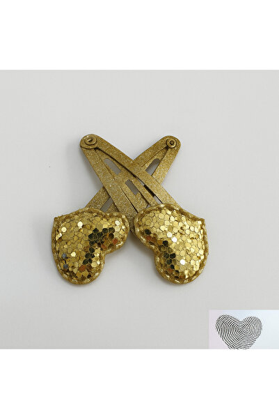 Darya Dd312 Gold Glitter Heart Figured 2-Piece Clip Buckle