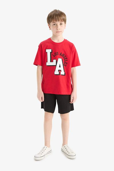DeFacto 2-teiliges Set für Jungen, bedrucktes Kurzarm-T-Shirt und Shorts F1229a825hs