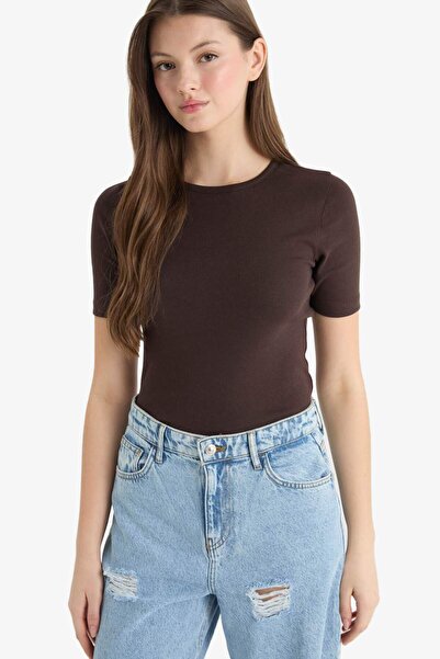 DeFacto Μπλουζάκι με κοντό μανίκι με λαιμόκοψη Basic Plain Rib F5194AX25SM