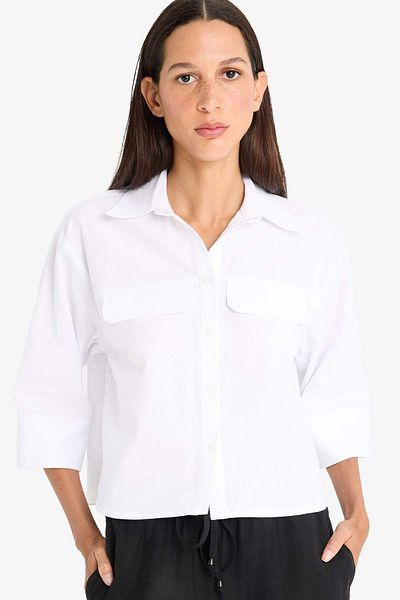 DeFacto Oversize Wide Fit Pocket Oxford Short Sleeve Shirt F5593Ax25Sm