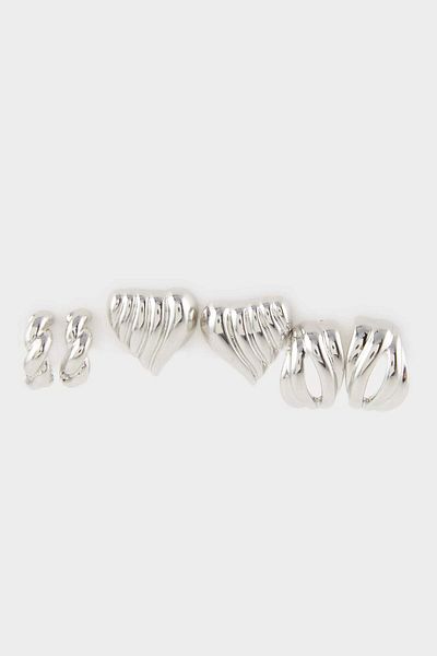 DeFacto Women's 3-Piece Silver Earrings E9077Axns