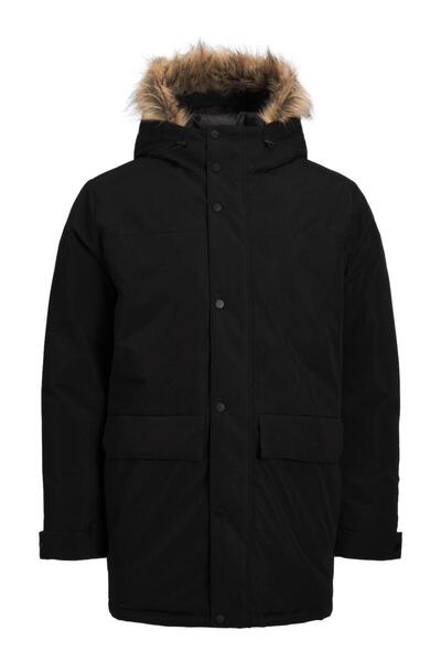 Jack & Jones Men's Hooded Long Coat Black Parka 12236096