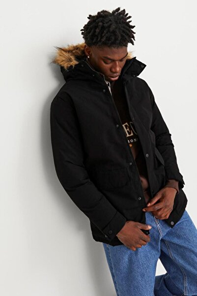 Jack & Jones Men's Hooded Long Coat Black Parka 12236096