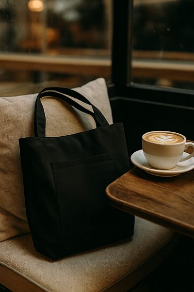 YUNUSOĞLU HOME Black Canvas Fabric Tote Bag