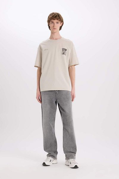 DeFacto 100% Cotton Boxy Fit Crew Neck Back Printed Short Sleeve T-Shirt E4546Ax25Sm