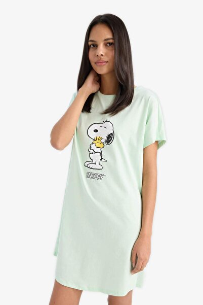 DeFacto Snoopy Bisiklet Yaka Kısa Kollu Gecelik-Fall in Love F3137AX25SM