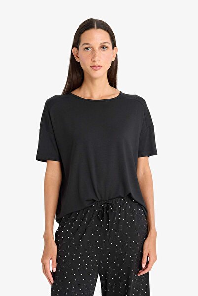 DeFacto Pijama Takımı Kısa Kollu Üst Esnek Belli Uzun Alt-fall In Love D8454ax25sp
