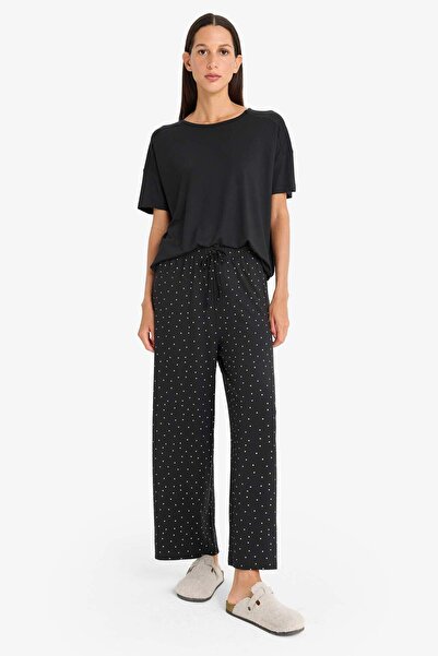 DeFacto Pijama Takımı Kısa Kollu Üst Esnek Belli Uzun Alt-fall In Love D8454ax25sp