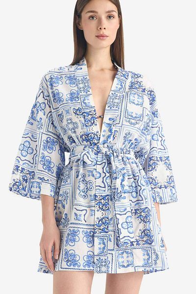 DeFacto Kimono din bumbac cu curea cu model cu croială normală-Fall in Love D0453AX25SP