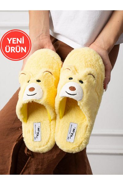 STOCON Papuci de casă unisex de iarnă brodați cu figurine Tedy Nu face sunet Talpă anti-alunecare