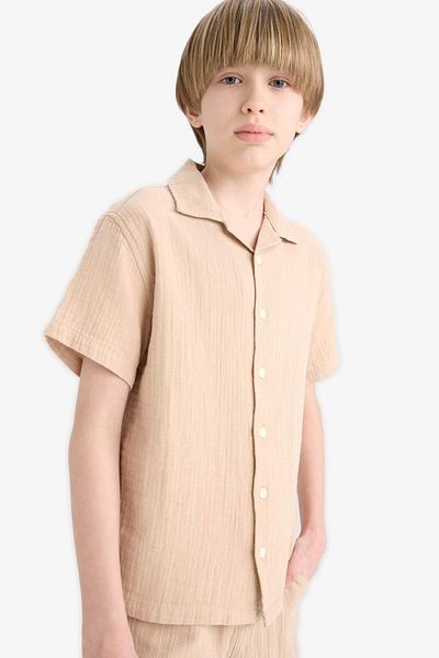 DeFacto Boy's Oversize Wide Fit Polo Neck Muslin Short Sleeve Shirt W3239A625Hs