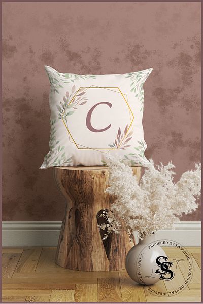 SasoHome غطاء وسادة حرف C - غطاء وسادة مطبوع رقمي مزخرف مع حرف C