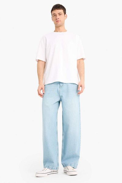DeFacto 100% Cotton Skater Fit Wide Fit High Waist Wide Leg Jean Pants F3925Ax25Sm