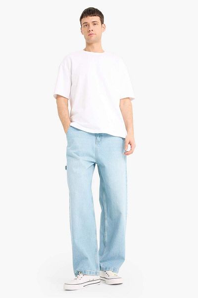 DeFacto 100% Cotton Skater Fit Wide Fit High Waist Wide Leg Jean Pants F3925Ax25Sm