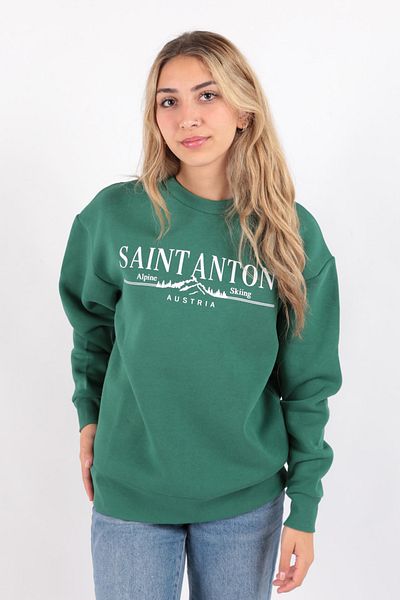 Fashion Friends Sweat cu imprimeu cu gât crew verde