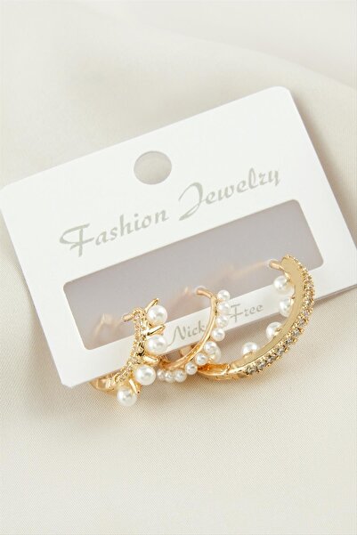 ZERO LAND 3 Pieces Nails Pearl Zircon Stone Earrings