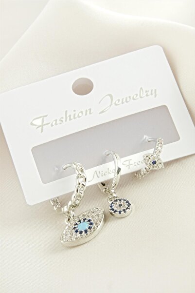 Marsilyan 3 Pieces Oval Evil Eye Zircon Stone Earrings